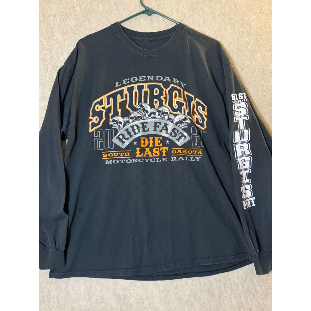 Sturgis 81st Motorcycle Rally 2021 Long Sleeve Men’s Black Biker Skull Large